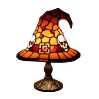 Vitražinis raganos kepurės formos šviestuvas, Rankų darbo retro dervos raganos šviestuvas, USB maitinamas gotikinis burtininko kepurės formos naktinis šviestuvas, Helovino namų dekoras geltona