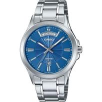 CASIO Analog Quartz Mens Watch MTP-1381D-2AV Metal Band Silver Blue Overseas Model