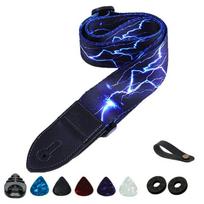 Comfortable Guitar Strap Nylon Adjustable for Acoustic and Electric Use for Ukulele Bass with Pick Pocket mėlyna
