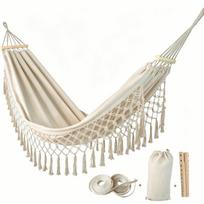 Canvas Camping Hammock Bohemian Style Garden Swing Hammock Durable Double Hammock  Backyard žalia