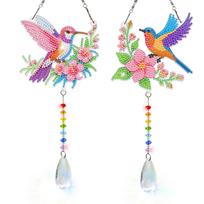 2Pcs DIY Double-Sided Diamond Art Painting Wind Chime Kits Hanging Diamond Art Pendant Kit for Home Garden Wall Decor Gift