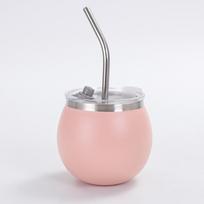 Cute 180ml Stainless Steel Cup Portable Double Wall Egg Cup 5oz with Lid and Straw Coffee Cup Unisex smėlis