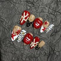 Handmade Press-On Nails Pink French Zebra Print Acrylic Tips Women Size S M XS L Small