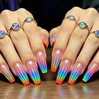 24 vienetai Manikiūro Saulėlydžio Oranžinės Spalvos Laipsniškas Pokytis Holografinis Vaivorykštės Aurora Vidutinio Ilgio Baleto Nagų Lipdukai Nagai Jelly glue + rubbing strips*3pcs