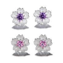 925 svarų sterlingų sidabro vyšnių žiedų auskarai-studs moterims Vestuvinė dovana Moteriški Pendientes Mujer Moda Aretes De Mujer 1 pair violetinė