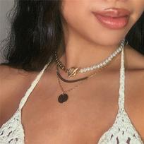 Mados grandinės perlų karoliai moterims Baroko perlų metalo žavesio pakabukas karoliai Choker gyvatės grandinėlės papuošalai aukso sidabro spalvos