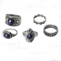 5vnt./rinkinys Bohemian Vintage Blue Akmens lydinio Pirštų žiedas Žavingi papuošalai moterims sidabras