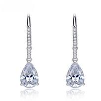 Sterling 100% S925 Silver Sparkling 7*10mm Waterdrop High Carbon Diamond Drop Earrings For Women Party Fine Jewelry Gifts white