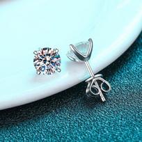 D spalvos 0,2–2 ct tikro moissanito deimantiniai auskarai iš gryno 925 sterlingo sidabro 4 šakelių auskarai moterims Dailūs papuošalai 0.2ct 3.5mm 1 Pair