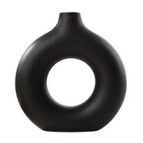 Donut Vase Nedūžtanti tuščiavidurė vaza Minimalistinė Boho stiliaus stalo dekoro vaza gėlėms S juoda