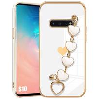 Case - Samsung - Galaxy S10 - White Silicone - Shockproof - Heart Pattern balta