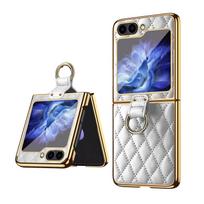VIETAO Fashion Z Flip 7 6 5 4 3 Cover Finger Ring Leather Moblie Phone Case For Samsung Galaxy Z Flip6 Flip5 Flip4 Flip3 5G Case For Samsung Z Flip 6 balta