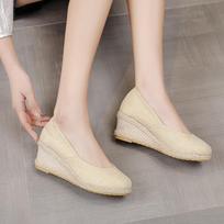 Pleištai Moteris Pavasaris Vasara Espadrilės Moterys Laisvalaikio Įslystami Mokasinai Batai su Kulnu Komfortas Seklūs Siurbliai Avalynė Zapatos Mujer 34 smėlis