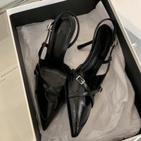 Fashion Brand Women's Shoes Street Style Sexy Buckle Strap Women Pumps Elegant Pointed Toe Thin High Heels Banquet Party Slingback Shoes 42 juoda