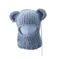 Bear Ear Winter Hat for Adult Handwoven Balaclava Cap Novelty Party Hat for Girl Plush Face Mask Hat Fashion Accessories tamsiai pilka spalva