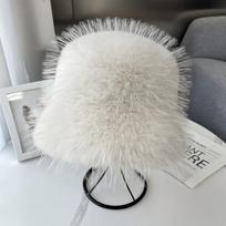 Nauja dirbtinio lapės kailio kibiro kepurė Moteriška rudens ir žiemos mada Universali sutirštinta šilta pliušinė viršutinė kepurė Japonijos šou Mažas veidas Dark button adjustable