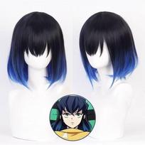 Anime Cosplay Perukas, Hashibira Inosuke Juodas į Mėlyną Gradiento Aukštos Temperatūros Sintetinių Plaukų Gabalas white
