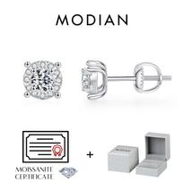 D Color Moissanite Stud Earrings Round Cut Lab Created Diamond 925 Sterling Silver Silver Bridal Jewelry For Women Gifts