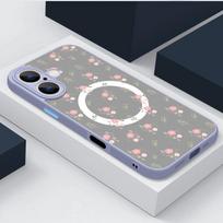 Purple Peony Print Magnetic Phone Case For iPhone Air 17 15 16 14 Pro Max 16 PLus 13 12 Pro 11 For Magsafe Wireless Charge Cover iPhone 17