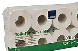 Abena dvisluoksnis tualetinis popierius, baltas – „Care-Ness Nature“, natūralus, 100 % perdirbtas popierius – 8 ritinėlių pakuotė