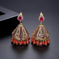 LUOTEEMI Indian Luxury Wind Chime Tassel Earrings Traditional Indian Bollywood Ethnic Chandelier Earrings Set