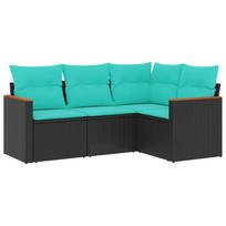 4 Piece Garden Sofa Set with Cushions Black Poly Rattan