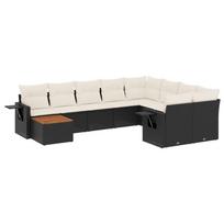 10 piece Garden Sofa Set with Cushions Black Poly Rattan