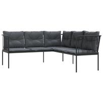 L Shaped Garden Sofa with Cushions Black Steel and Textilene