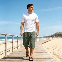 Men’s Summer Casual Seven- Shorts Relaxed Fit Lightweight Cotton Cargo Shorts with Multiple Pockets for Outdoor Activities L armijos žalia spalva