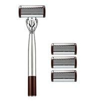 8-Blade Manual Safety Razor for Men, Portable Beard Shaver with Comfortable Grip and Replacement Heads 1Razor3Blades ruda