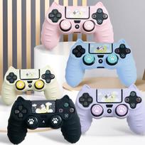 Cartoon Cute Silicone PS4 Controller Case with Joystick Caps, Stickers & Anti-Dust Ring geltona