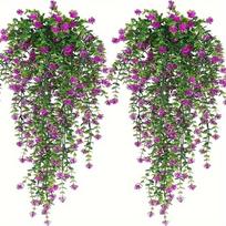 2 vnt. Dirbtiniai kabantys augalai Netikri kabantys augalai Dirbtiniai eukalipto lapai Žalumynų vijoklis Lauko UV spinduliams atsparus plastikiniai augalai (Purple,2pcs) violetinė