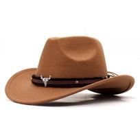 Sun Cap Felt Western Cowboy Hat Roll Brim Ethnic Style Cowgirl Cap Ox Head Belt with Cow Band Jazz Fedora Hats Men