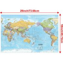Didelis pasaulio žemėlapis su Ramiojo vandenyno centru - Atnaujintas 2026 m. politinis sieninis žemėlapis, Poliesterio geografinis žemėlapis klasei, biurui ir namų sienų dekoravimui 18*29inch/45.72*73.66cm white