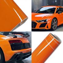 Bright Orange Glossy Car Film Covering Vinyl Wrap Stickers Bubble Free Car Sticker Car Accessories Exterior Interior Decoration 10x152cm