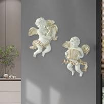 2x Žavingos Angelų Statulėlės Sieninė Skulptūra Kupidonas Kabinamas Verandos Dekoravimui beige