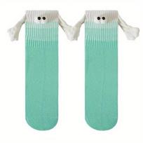 1Pairs Colors Magnetic Holding Hand Socks Dopamine Designer Socks Funny Couple Socks Birthday Gift for Women Men Bestie Lovers One Size žalia