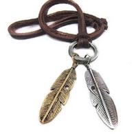 Puikus unisex vintage Charms Choker 2 Wings plunksnų pakabukas odinis ilgas karoliai black