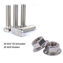 20 plaktuko galvutės varžtų M10 x 25 mm + 20 veržlių A2 20pcs M10*25 screws+20pcs M10 nuts