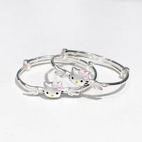 Sterling Silver 999 Cute Angel KT Cat Children's Bracelet As A Birthday Gift for Girls, Children, Children Pink Bracelet Adjustable size