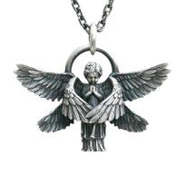 Angelo pakabukas karoliai Rankų darbo Seraph Prayer pakabukas ilgos grandinės karoliai gray