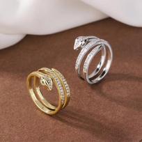 Korėjietiško stiliaus Hip-Hop žiedas su gyvatės ir deimantų motyvais Silver Diamond Ring brown