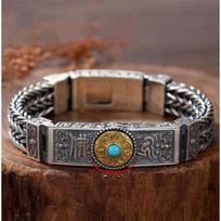 Buddhist Six Character Mantra Men's Bracelet Can Rotate High-end Fashion Classic Diamond Pestle 18CM