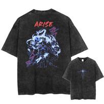 Anime Solo Leveling Sung Jin Woo washed T-shirt Men Casual 100% Cotton T-shirt Vintage Manga Harajuku T-shirt S