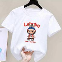2025 New LABUBU Printed Short Sleeved Fashionable and Versatile Round Neck T-shirt Casual Cartoon Style Girl's Top 110