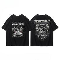 2024 Popular German Scorpions Scorpions Short Sleeve T-shirt Men's and Women's Summer Heavy Metal Rock Print Cotton Half Sleeve S