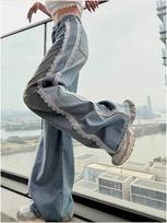 Women's Blue Lace Jeans Baggy Y2K Korean Edition Harajuku 2000s Streetwear Fashion Cute Academy Retro Jeans Pants Clothing 2025 S mėlyna