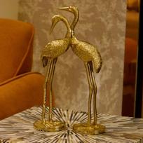 Brass Finish Crane Love Birds Pair| Saras Swan Showpiece Set for Home Decor| Metal Statue Figurines| Decorative Tabletop Decoration Item