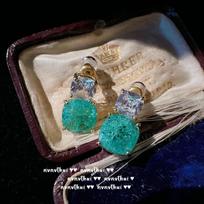 Mojito Green, Pearl Gemstone Earrings, Princess On The Run, Plated With 18K Gold, Olive Green Water Droplets, Zircon Bracelet.