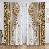 Set Of 2 Golden Peacock Curtain Study Room Kitchen Living Dorm Top Window Drapes Bedroom Accessories Home Decor Curtains Made Polyester Treatment W100*H130(CM)-Grommet top&2PCS